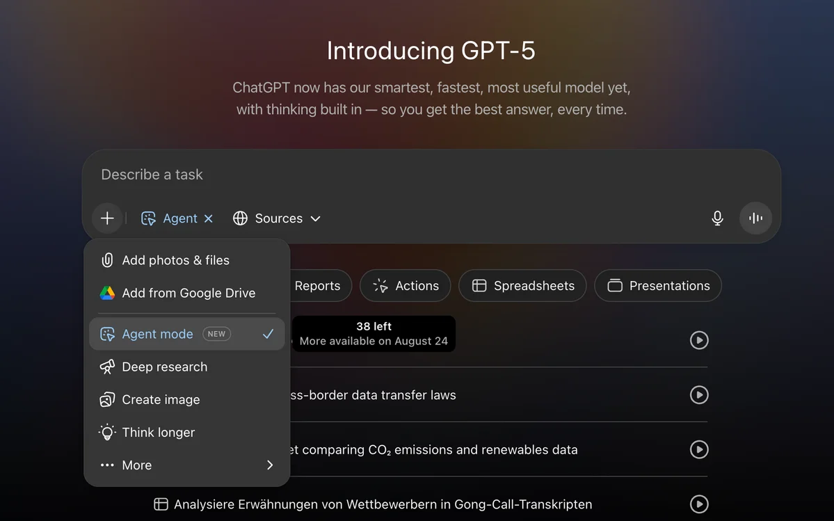 ChatGPT Agent Mode Interface